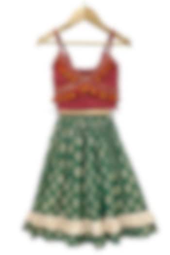 Green Cotton Printed Lehenga Set For Girls by TWISHA at Pernia's Pop Up Shop