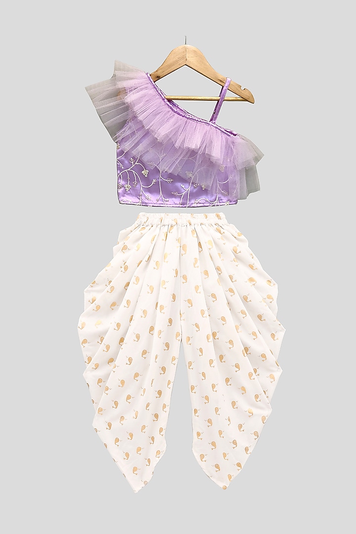 Off-White Polyester Printed Dhoti Set For Girls by TWISHA at Pernia's Pop Up Shop