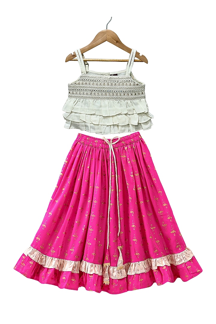 Pink Polyester Printed Lehenga Set For Girls by TWISHA at Pernia's Pop Up Shop