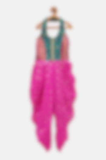 Pink & Rama Green Polyester Embellished Jumpsuit For Girls by TWISHA at Pernia's Pop Up Shop