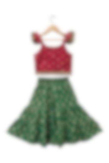 Green Polyester Printed Sharara Set For Girls by TWISHA at Pernia's Pop Up Shop