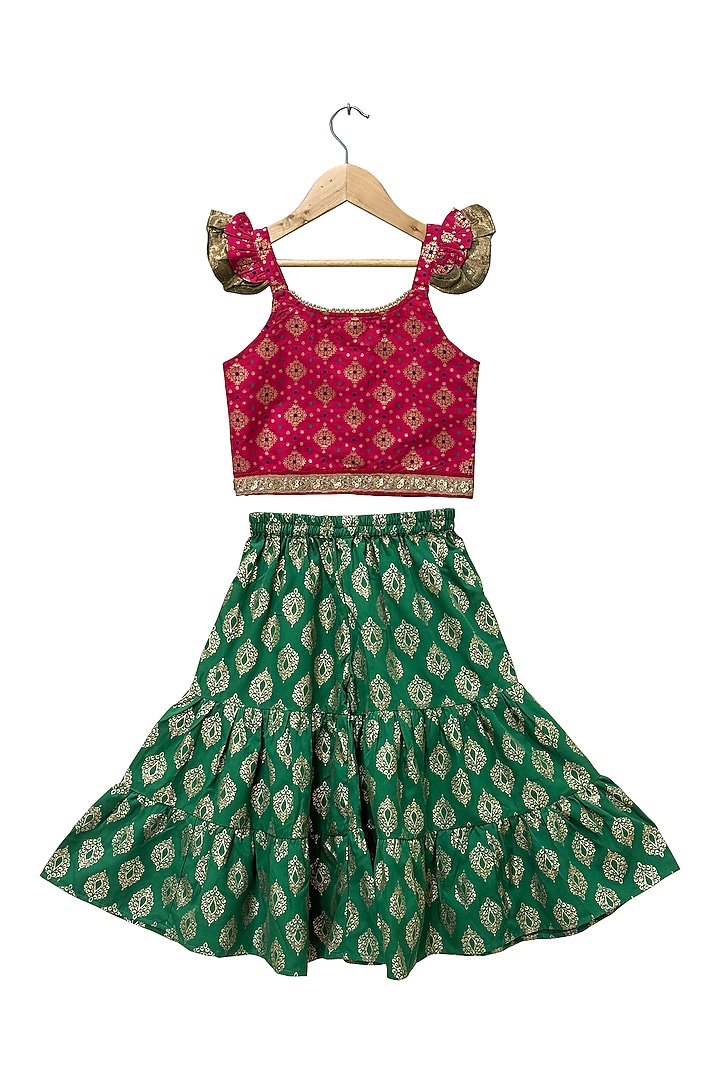Green Polyester Printed Sharara Set For Girls by TWISHA at Pernia's Pop Up Shop