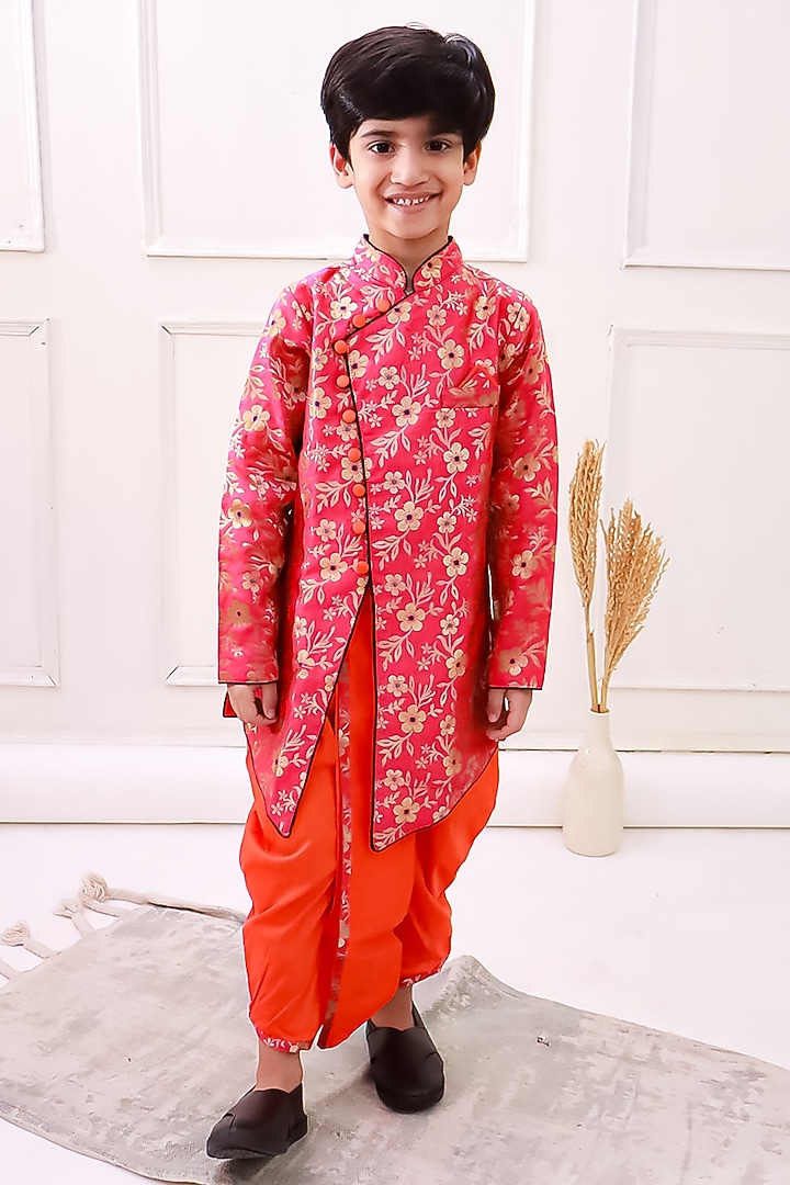 Orange Polyester Dhoti Set For Boys by TWISHA at Pernia's Pop Up Shop