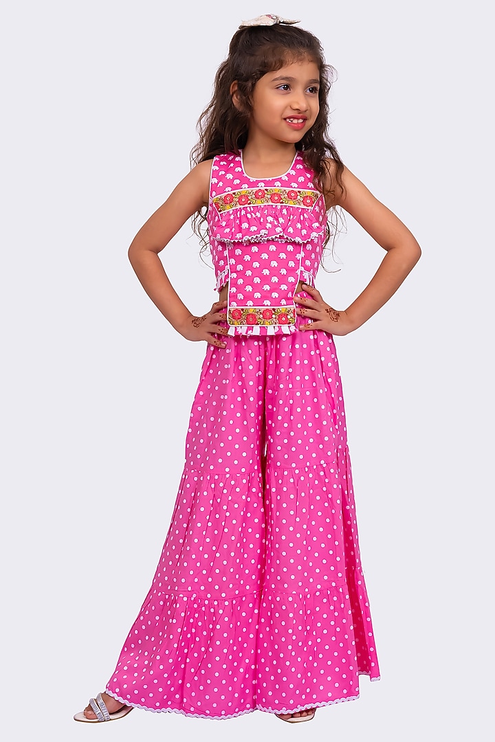 Baby Pink Cotton Sharara Set For Girls by TWISHA at Pernia's Pop Up Shop