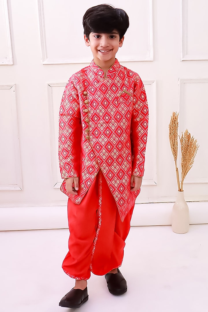 Orange Polyester Dhoti Set For Boys by TWISHA at Pernia's Pop Up Shop