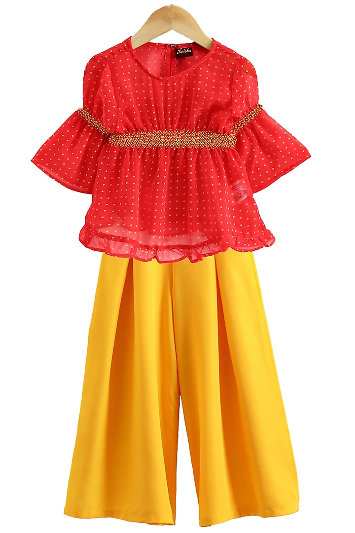 Yellow Georgette Palazzo Pant Set For Girls by TWISHA