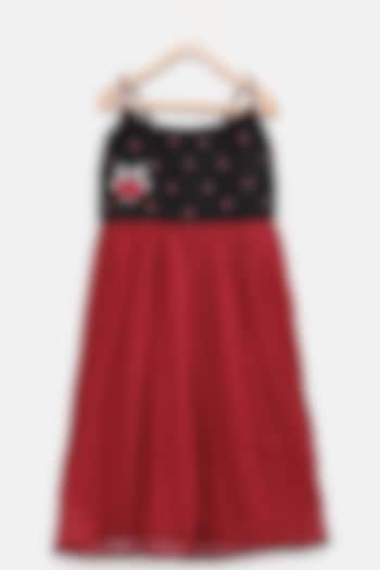 Black & Red Polyester Flared Dress For Girls by TWISHA