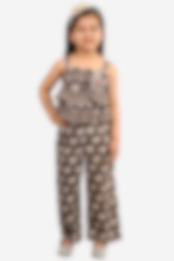 Brown Cotton Printed Jumpsuit For Girls by TWISHA