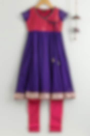 Purple & Pink Polyester Angrakha Kurta Set For Girls by TWISHA at Pernia's Pop Up Shop