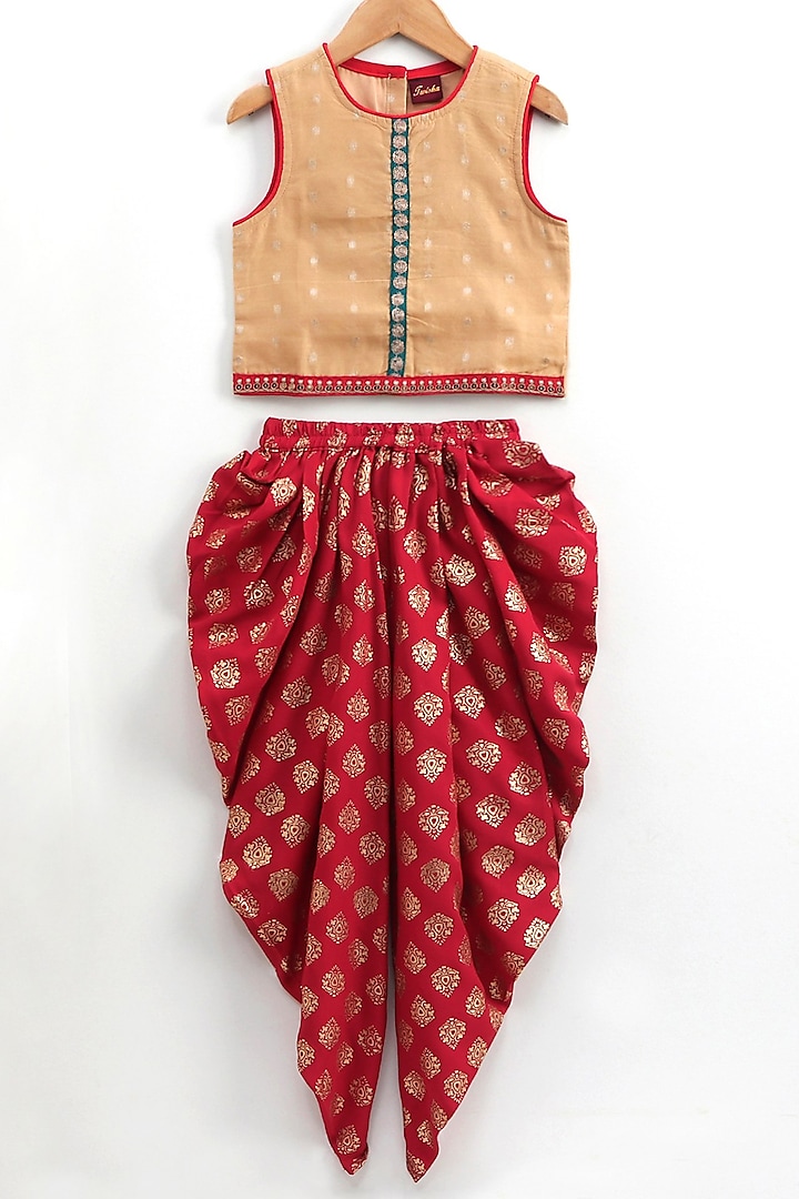 Maroon Polyester Printed Dhoti Set For Girls by TWISHA