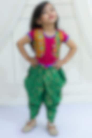 Green Polyester Foil Printed Dhoti Set For Girls by TWISHA