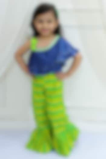 Green Cotton & Polyester Printed Dhoti Set For Girls by TWISHA