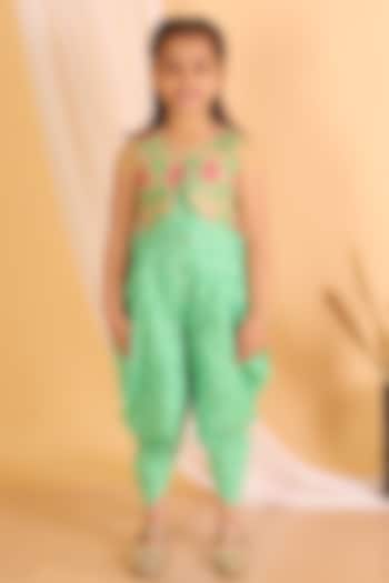 Green Polyester Printed Jumpsuit With Jacket For Girls by TWISHA