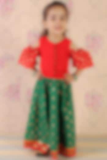 Green Polyester Printed Skirt Set For Girls by TWISHA