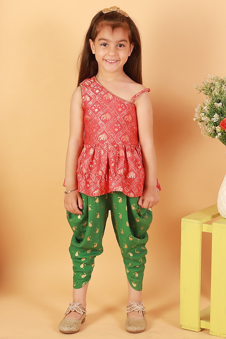 Green Polyester Printed Dhoti Set For Girls by TWISHA