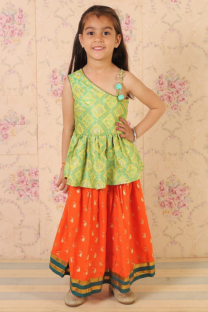 Orange Polyester Printed Skirt Set For Girls by TWISHA at Pernia's Pop Up Shop