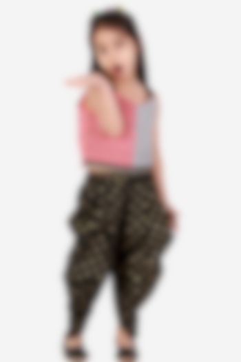 Black Printed Dhoti Set For Girls by TWISHA at Pernia's Pop Up Shop