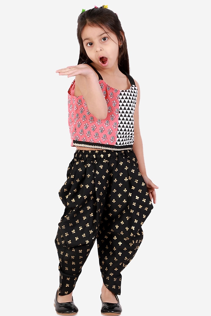 Black Printed Dhoti Set For Girls by TWISHA at Pernia's Pop Up Shop
