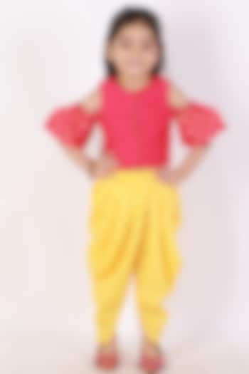 Yellow Polyester Dhoti Set For Girls by TWISHA