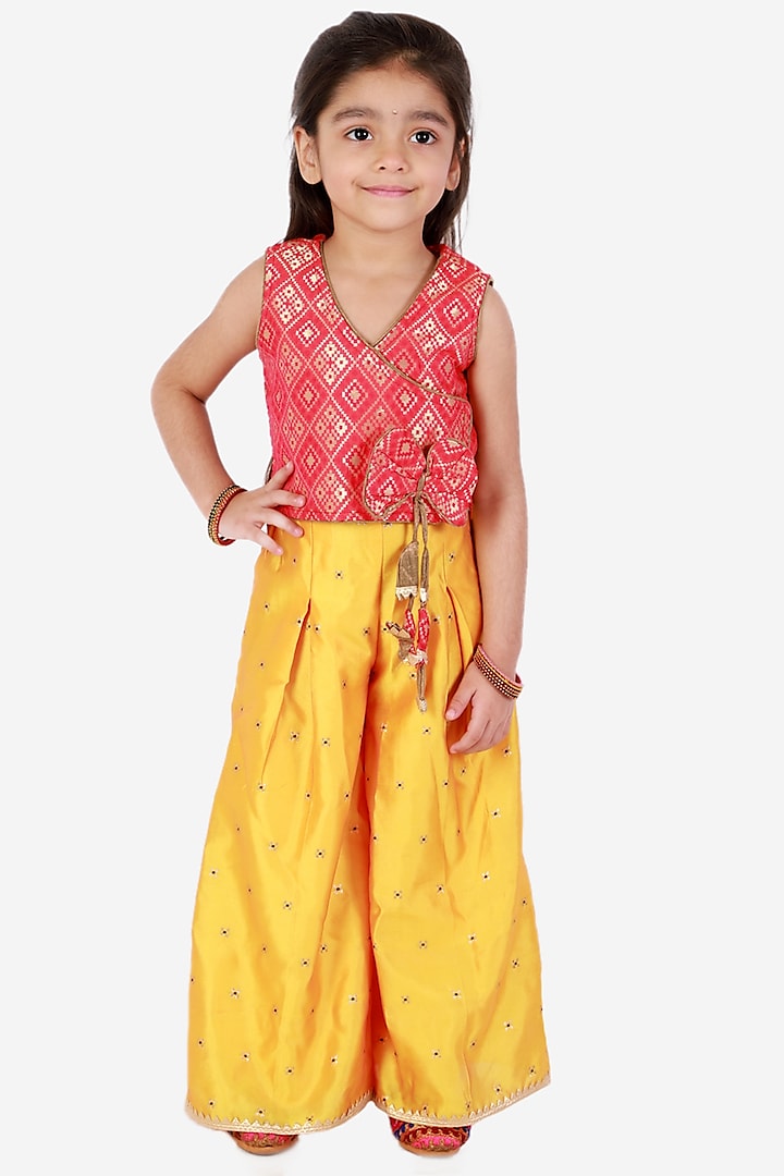Yellow Polyester Pant Set For Girls by TWISHA