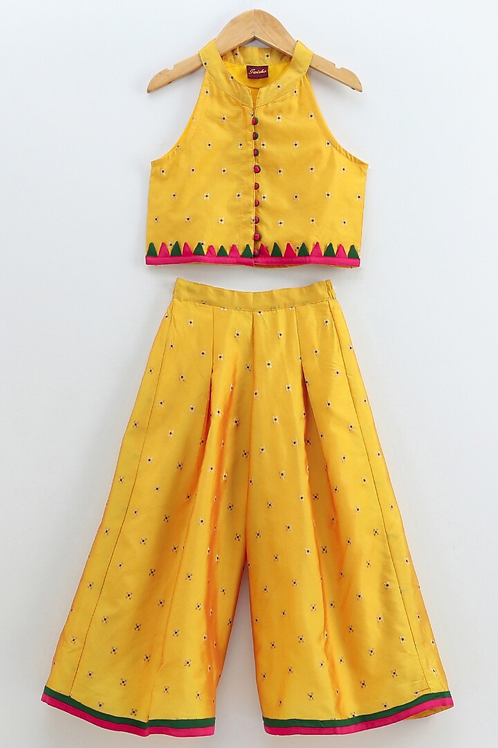 Yellow Polyester Sharara Set For Girls by TWISHA
