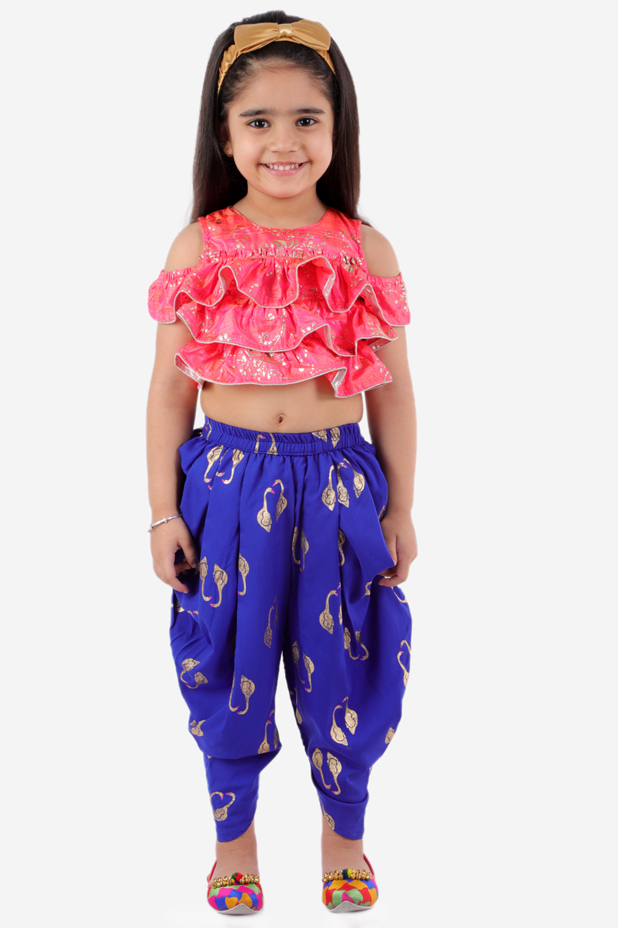 Blue Printed Dhoti Set For Girls by TWISHA at Pernia's Pop Up Shop