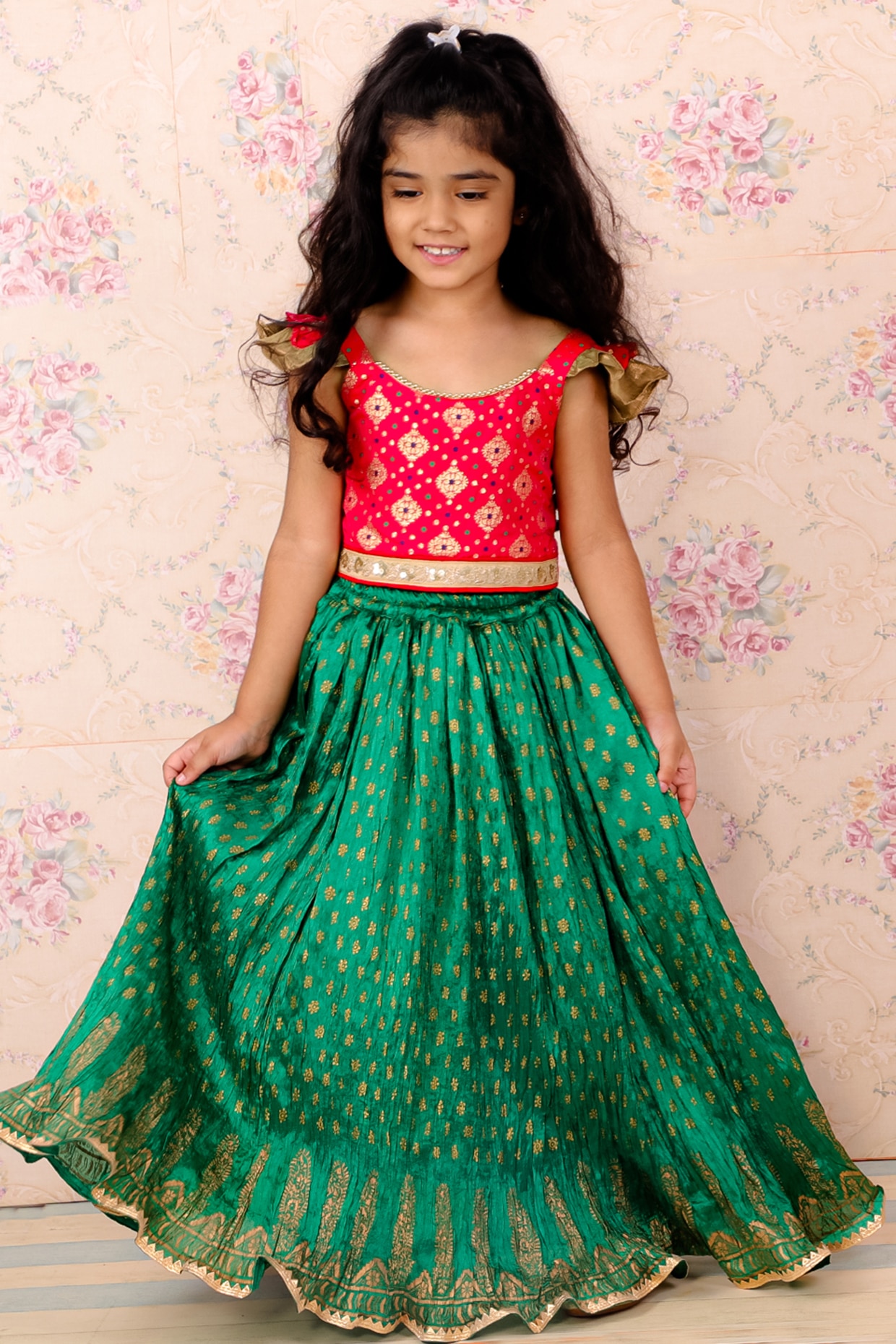 Mint Green Color Japan Silk Designer Kid Girls Wear Lehenga Choli  -1783133068 | Heenastyle