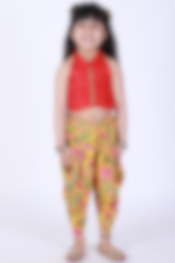 Yellow Floral Printed Dhoti Set For Girls by TWISHA