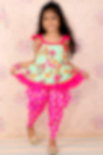 Hot Pink Printed Dhoti Set For Girls by TWISHA