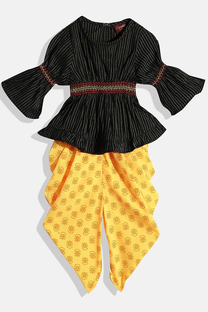 Yellow Printed Polyester Dhoti Set For Girls by TWISHA