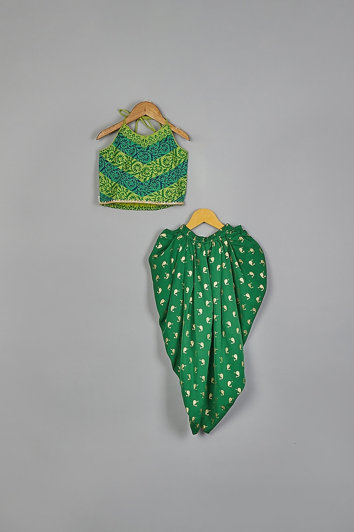 Green Printed Dhoti Set For Girls by TWISHA