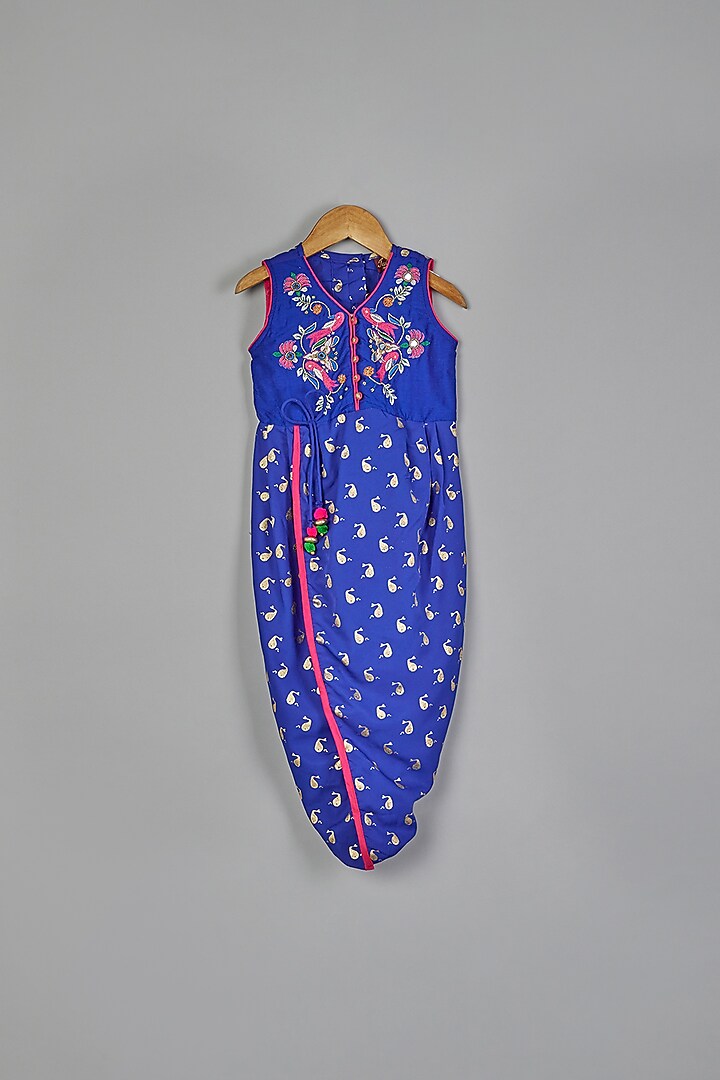 Blue Embroidered Jumpsuit For Girls by TWISHA at Pernia's Pop Up Shop