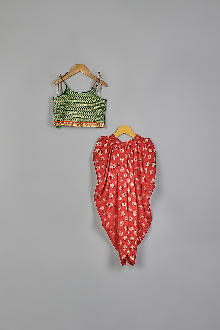 Red Polyester Printed Dhoti Set For Girls by TWISHA at Pernia's Pop Up Shop