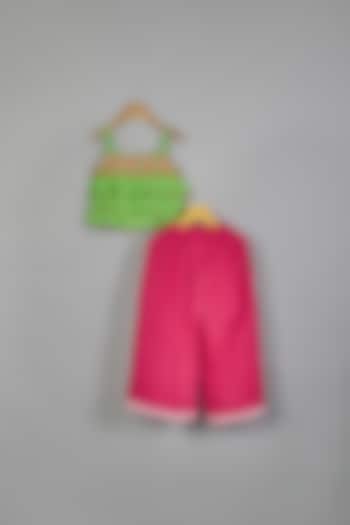 Pink Linen Blend Pant Set For Girls by TWISHA
