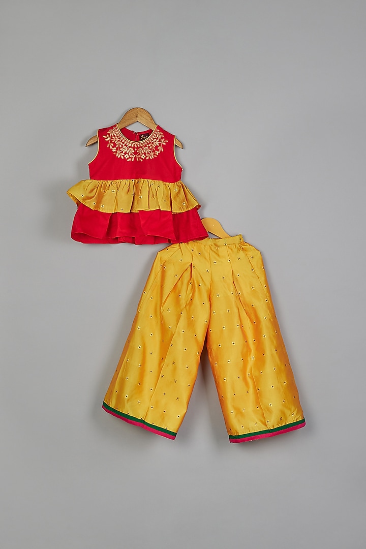 Yellow Polyester Palazzo Pant Set For Girls by TWISHA
