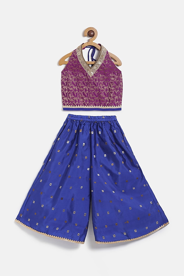 Blue Polyester Palazzo Pant Set For Girls by TWISHA at Pernia's Pop Up Shop