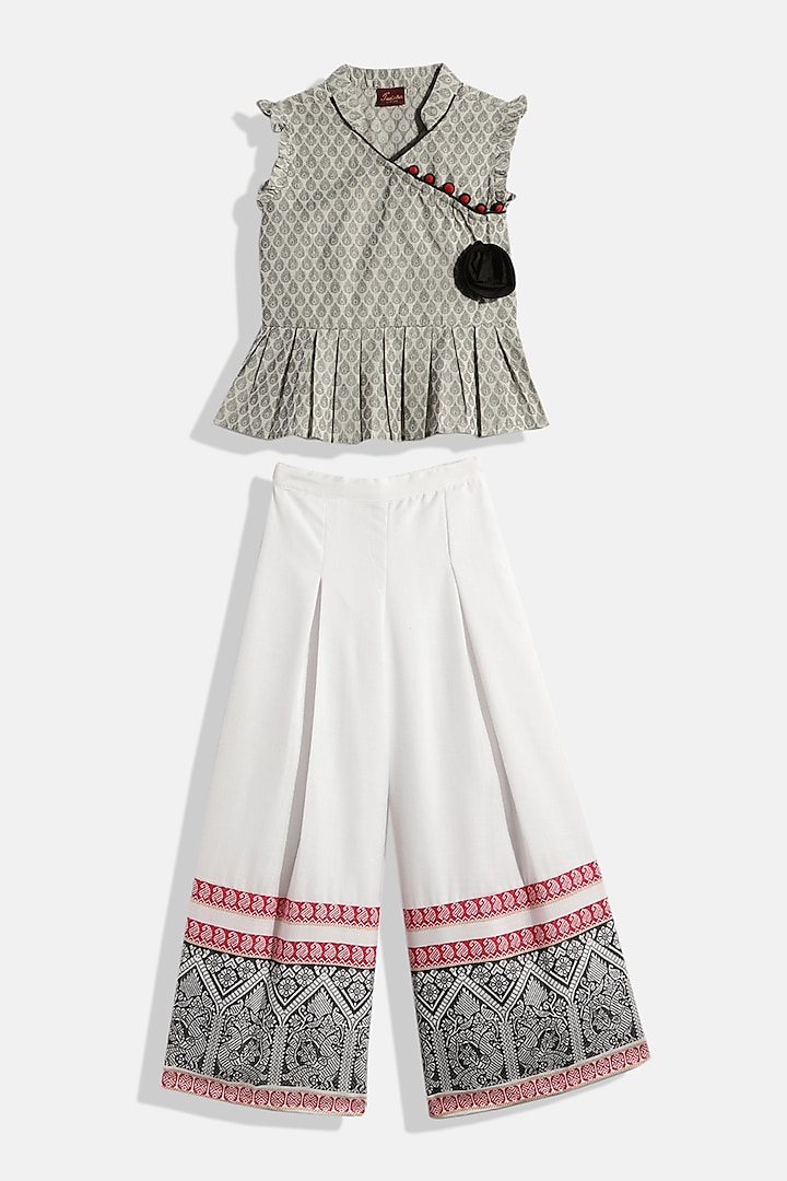 White Cotton Palazzo Pant Set For Girls by TWISHA at Pernia's Pop Up Shop