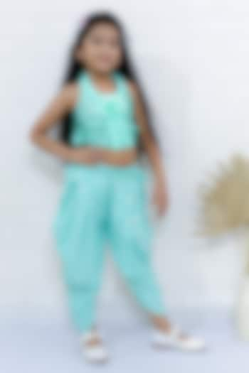 Sea Green Polyester Dhoti Set For Girls by TWISHA at Pernia's Pop Up Shop