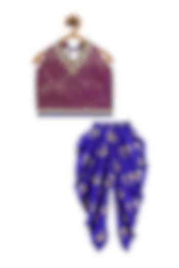 Blue Polyester Foil Printed Dhoti Set For Girls by TWISHA