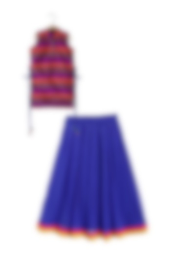 Blue Polyester Lehenga Set For Girls by TWISHA at Pernia's Pop Up Shop