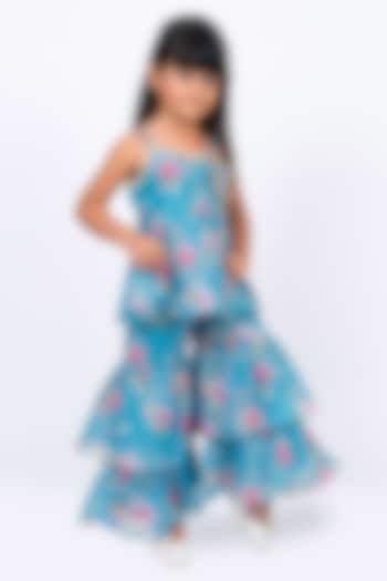 Blue Polyester Floral Printed Layered Sharara Set For Girls by TWISHA at Pernia's Pop Up Shop