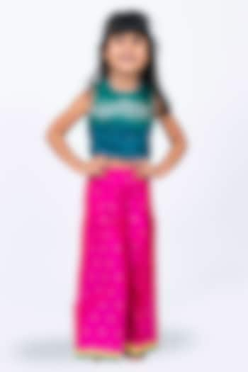 Pink Polyester Palazzo Pant Set For Girls by TWISHA