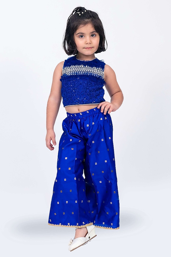 Blue Polyester Palazzo Pant Set For Girls by TWISHA at Pernia's Pop Up Shop