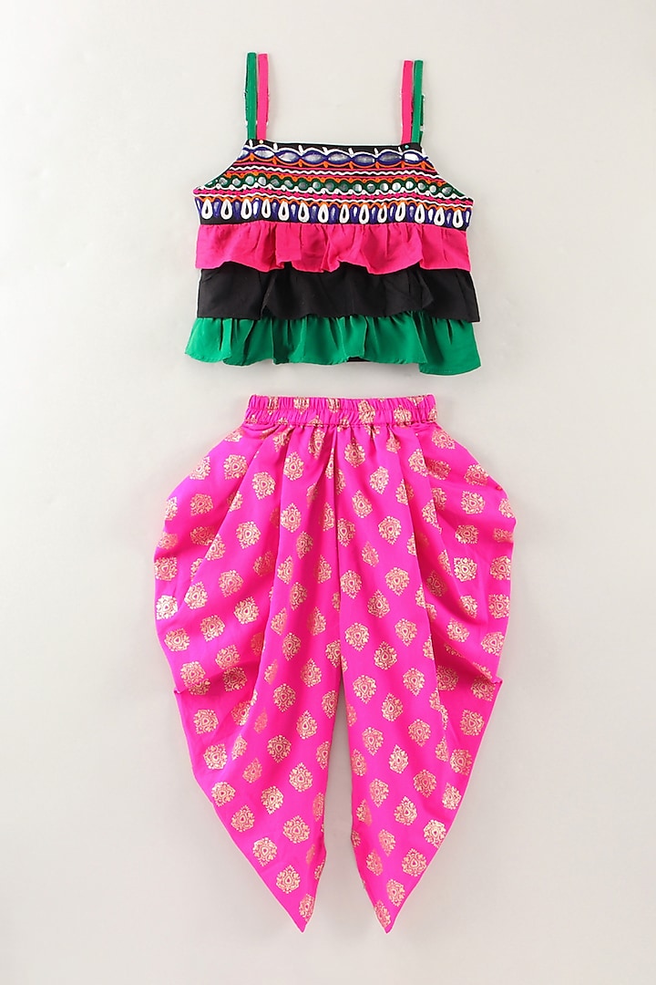 Pink Polyester Printed Dhoti Set For Girls by TWISHA at Pernia's Pop Up Shop