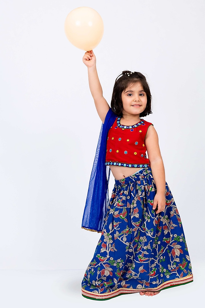 Blue Polyester Printed Lehenga Set For Girls by TWISHA at Pernia's Pop Up Shop