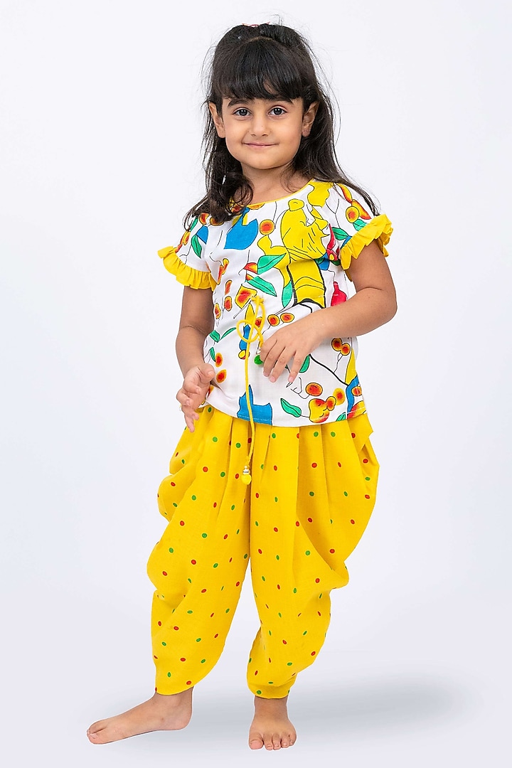 Yellow Cotton Polyester Printed Dhoti Set For Girls by TWISHA at Pernia's Pop Up Shop