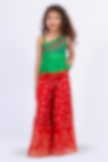 Red Cotton Printed Palazzo Pant Set For Girls by TWISHA at Pernia's Pop Up Shop