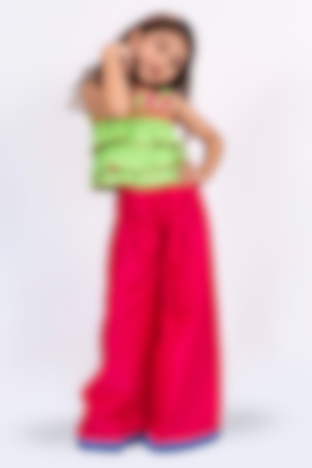 Pink Linen Printed Palazzo Pant Set For Girls by TWISHA