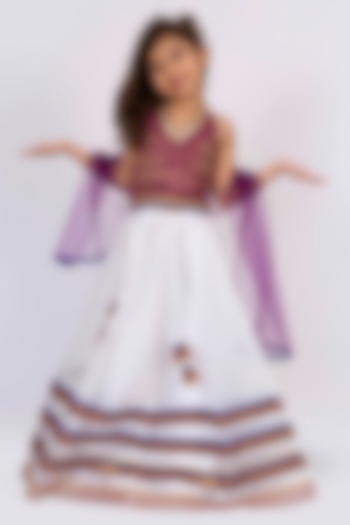 Off-White & Magenta Polyester Lehenga Set For Girls by TWISHA at Pernia's Pop Up Shop