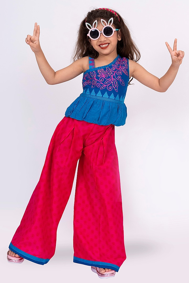 Pink Cotton Printed Palazzo Pant Set For Girls by TWISHA at Pernia's Pop Up Shop